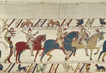 Hertig William uppmanar sina trupper att förbereda sig för striden mot den engelska armén, Bayeux Tapestry